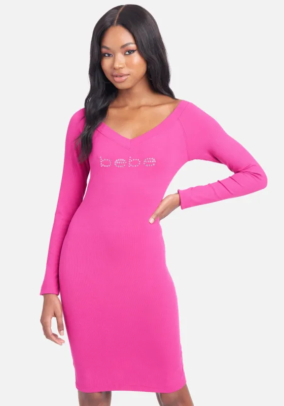 Crystal Logo Long Sleeve Dress sold by Bebe