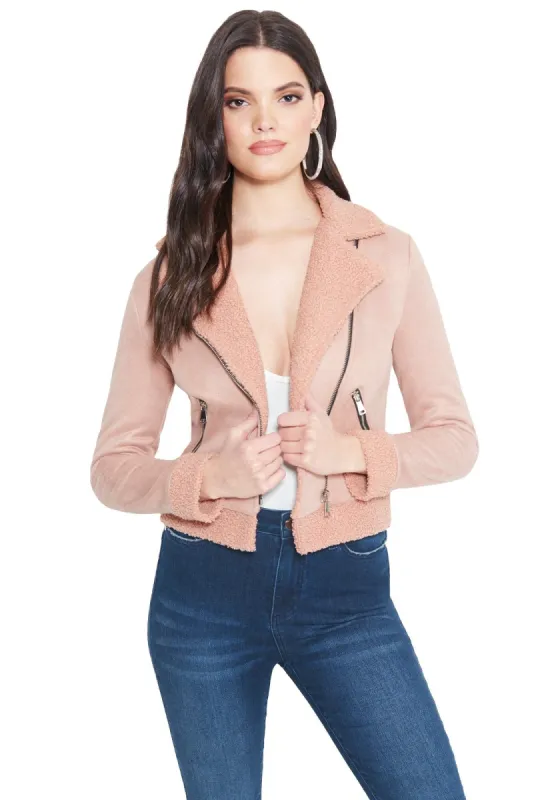 Faux Suede Sherpa Jacket sold by Bebe
