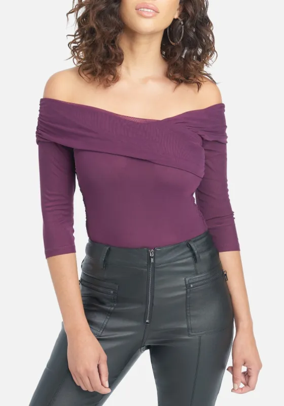 Off The Shoulder Mesh Top sold by Bebe