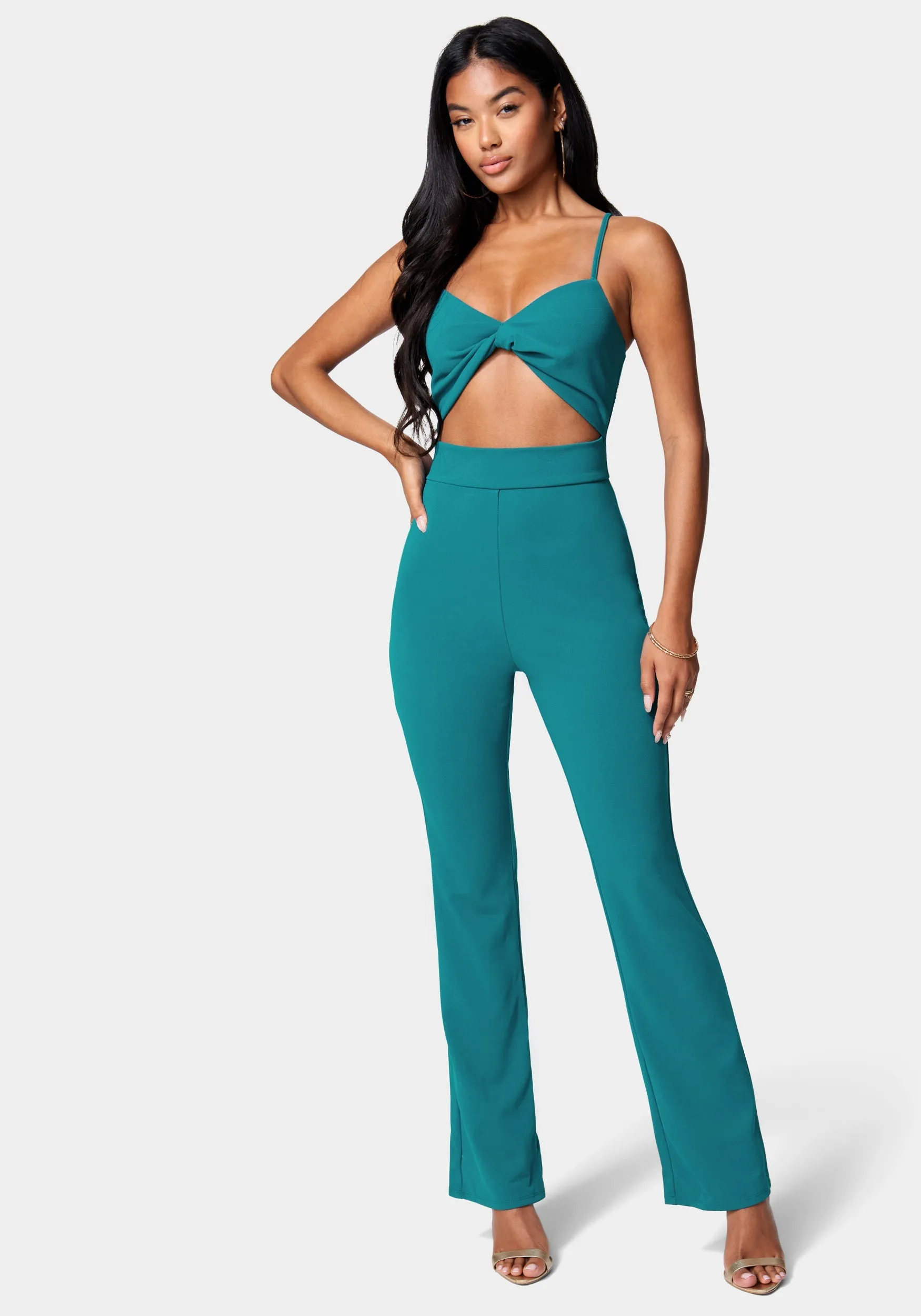 Twist Front Wide Leg Jumpsuit sold by Bebe