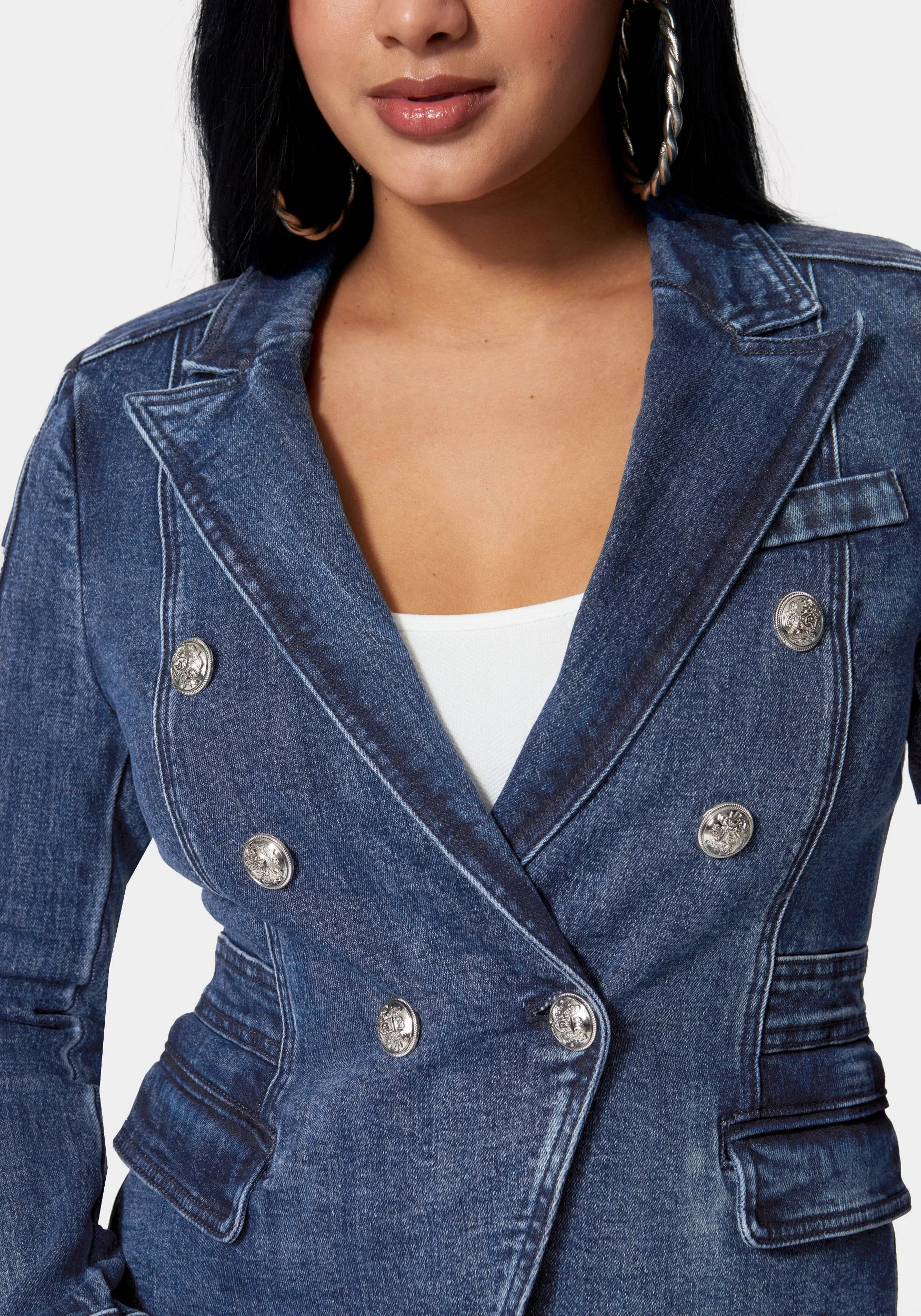 Tailored Double Breasted Denim Jacket sold by Bebe product image thumbnail 4