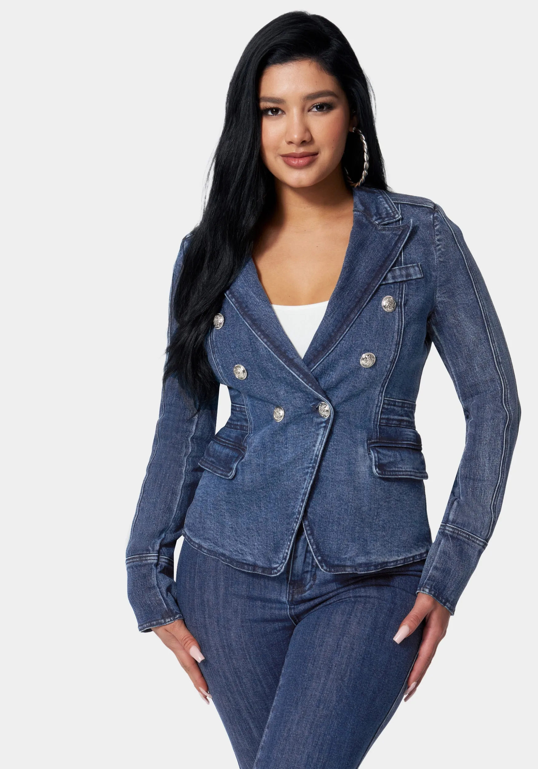 Tailored Double Breasted Denim Jacket sold by Bebe