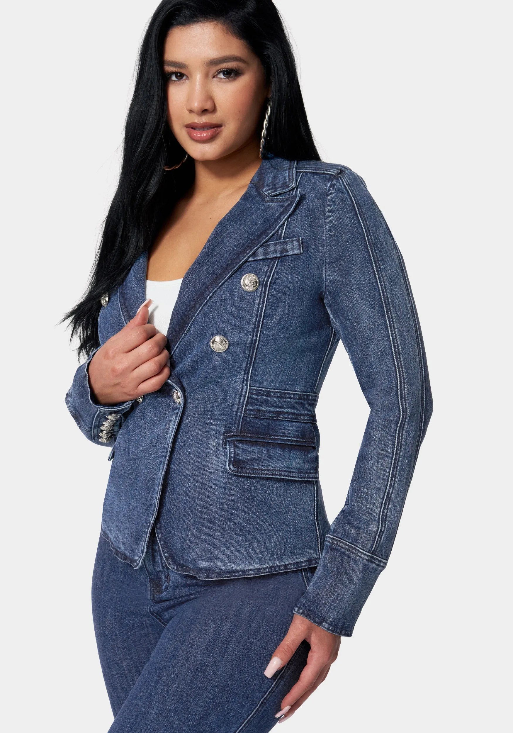 Tailored Double Breasted Denim Jacket sold by Bebe product image thumbnail 2