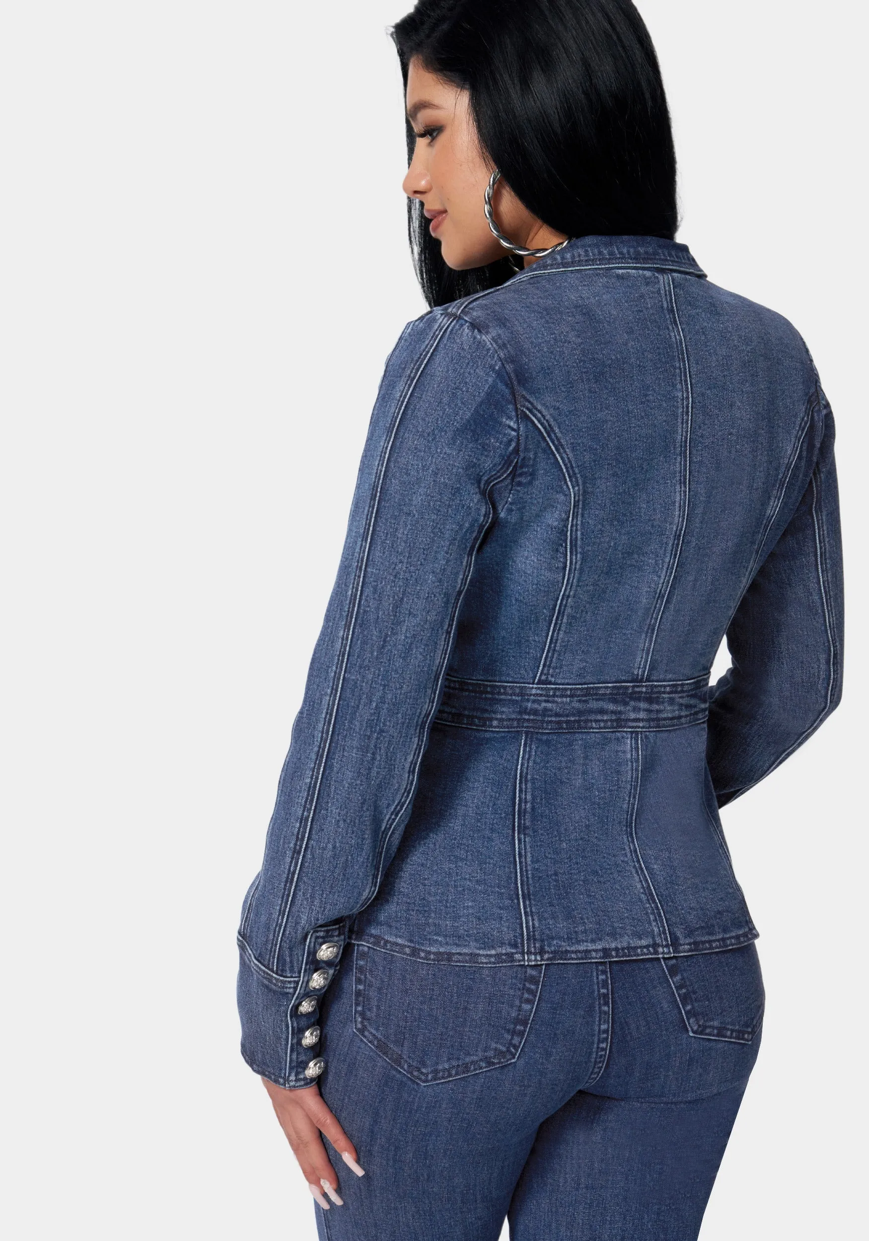 Tailored Double Breasted Denim Jacket sold by Bebe product image thumbnail 3