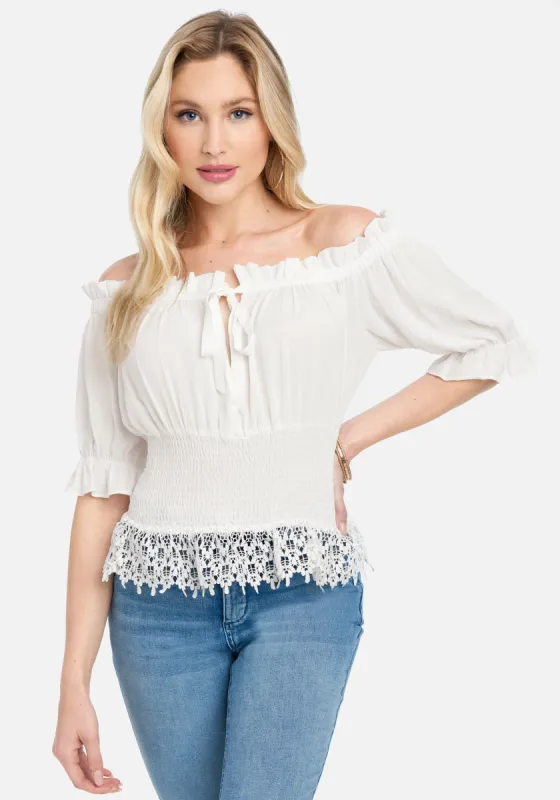 Off Shoulder Lace Detail Blouse sold by Bebe