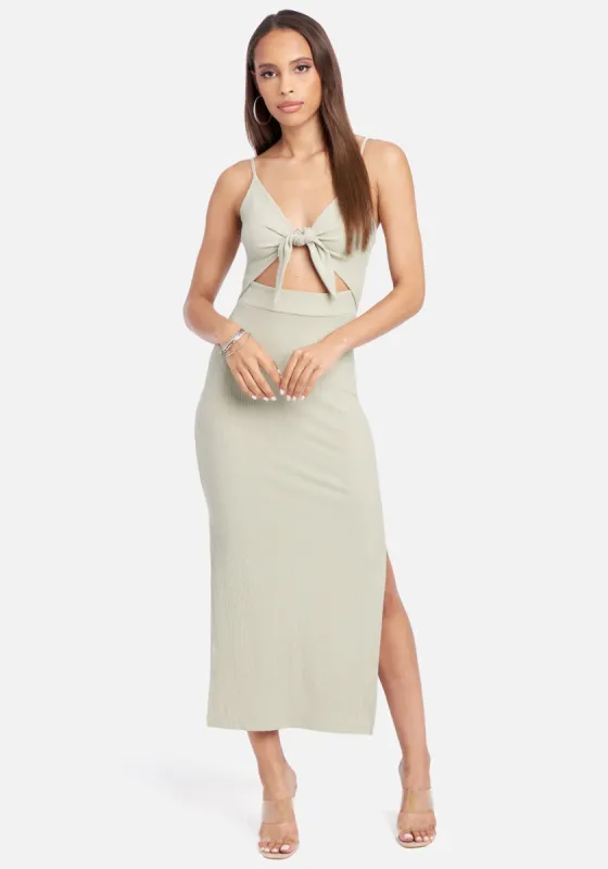Tie Front Rib Knit Midi Dress sold by Bebe