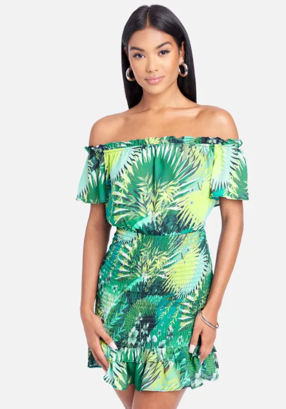 Off The Shoulder Ruffle Dress sold by Bebe