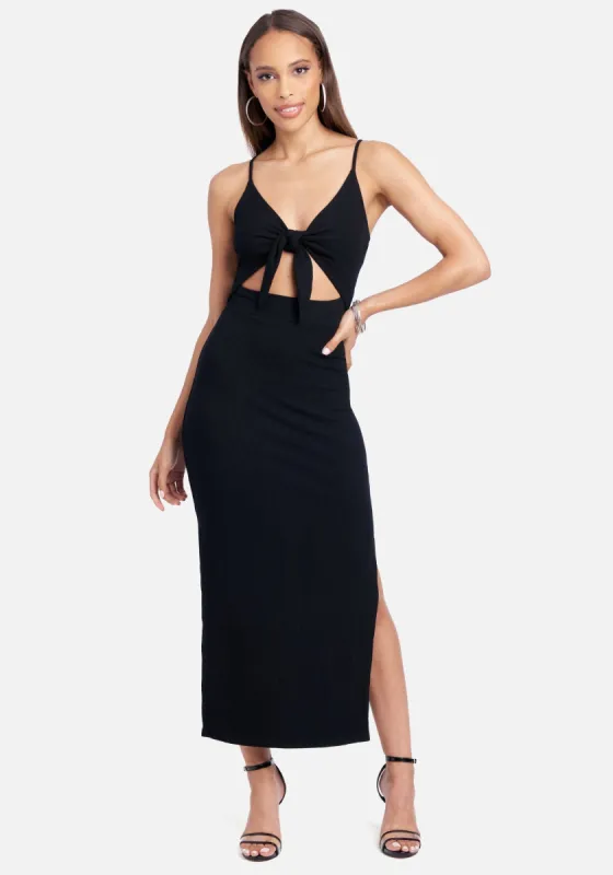 Tie Front Rib Knit Midi Dress sold by Bebe