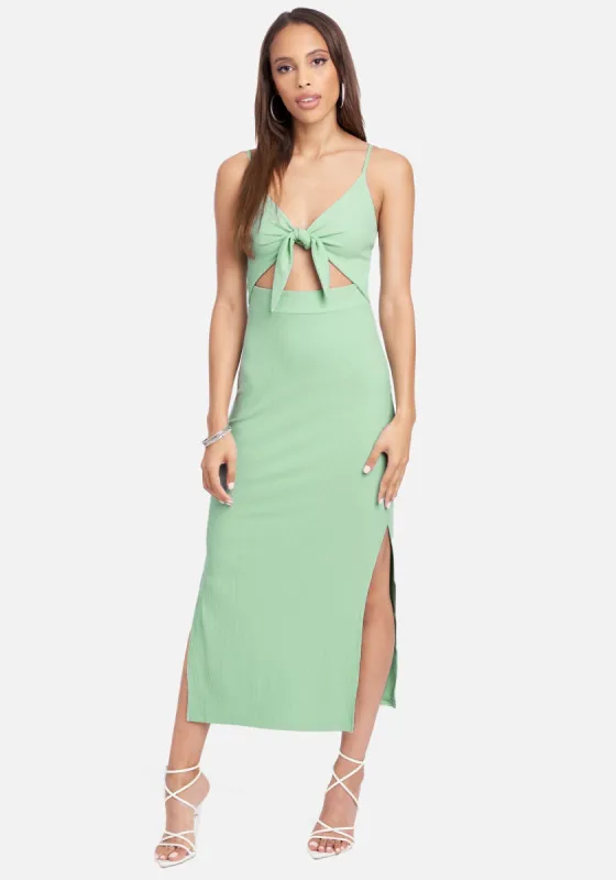 Tie Front Rib Knit Midi Dress sold by Bebe