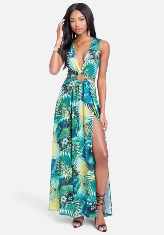 Ring Detail Printed Cut Out Maxi sold by Bebe