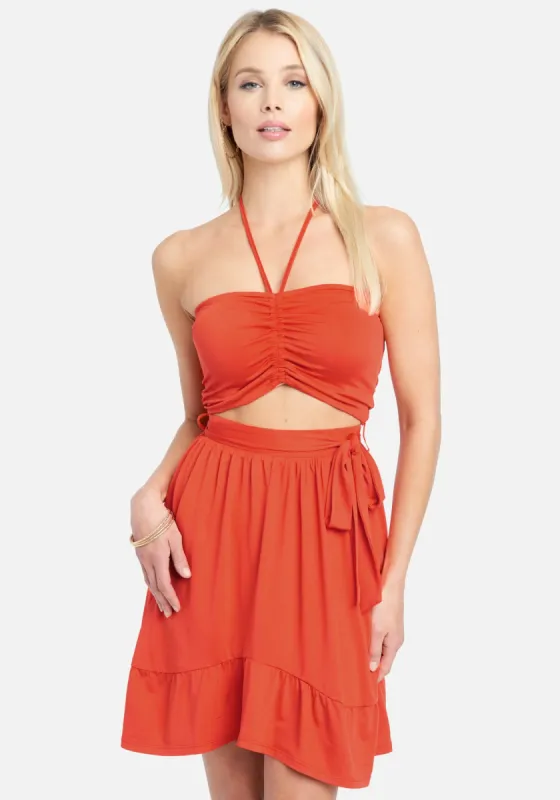 Strapless Tie Front Flare Dress sold by Bebe