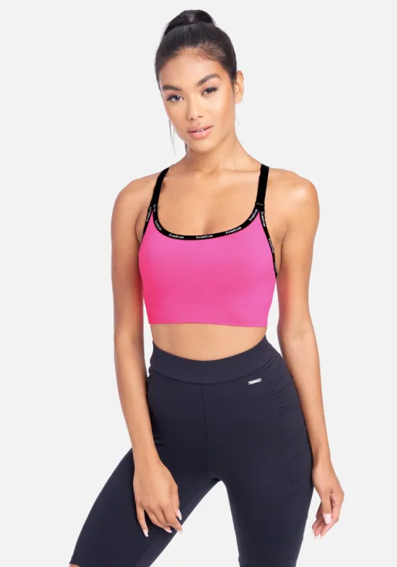 Bebe Sport Contrast Logo Racerback Sport Bra sold by Bebe