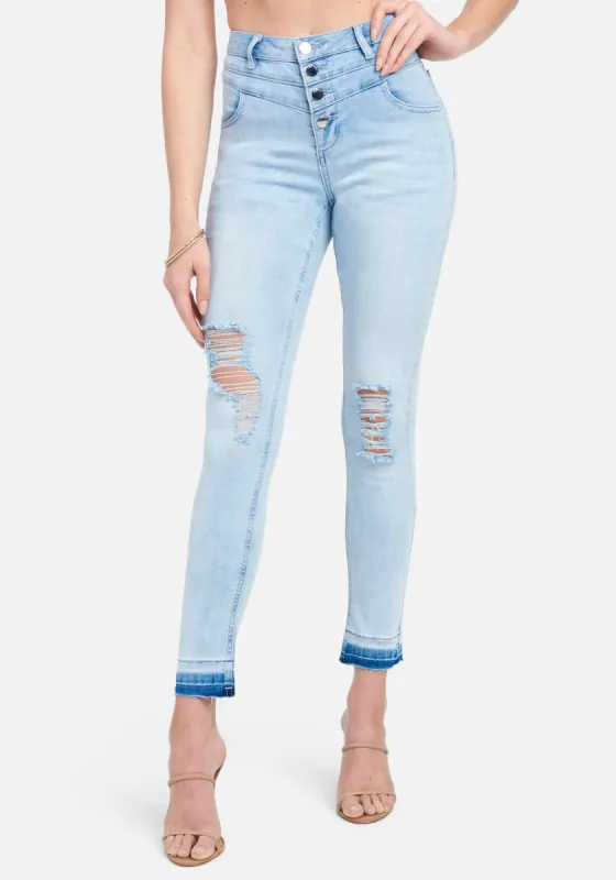 High Waist Multi Button Skinny Jeans sold by Bebe