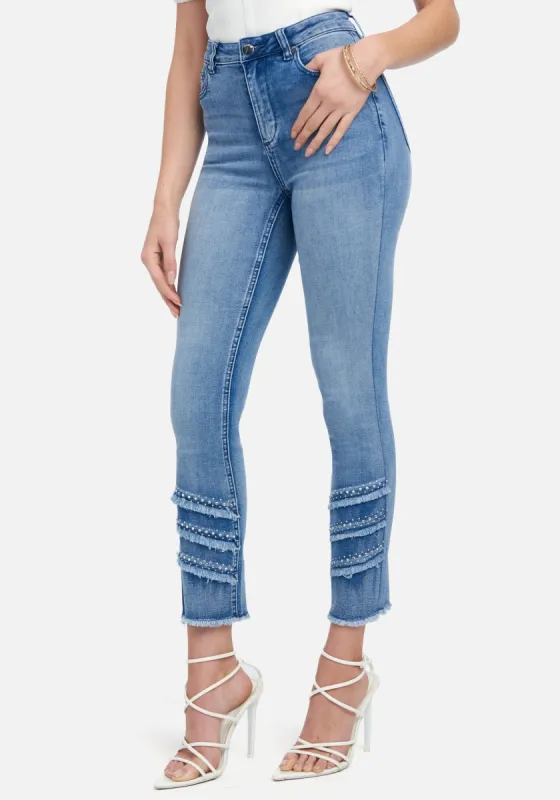 Embellished Hem Slim Leg Jeans sold by Bebe