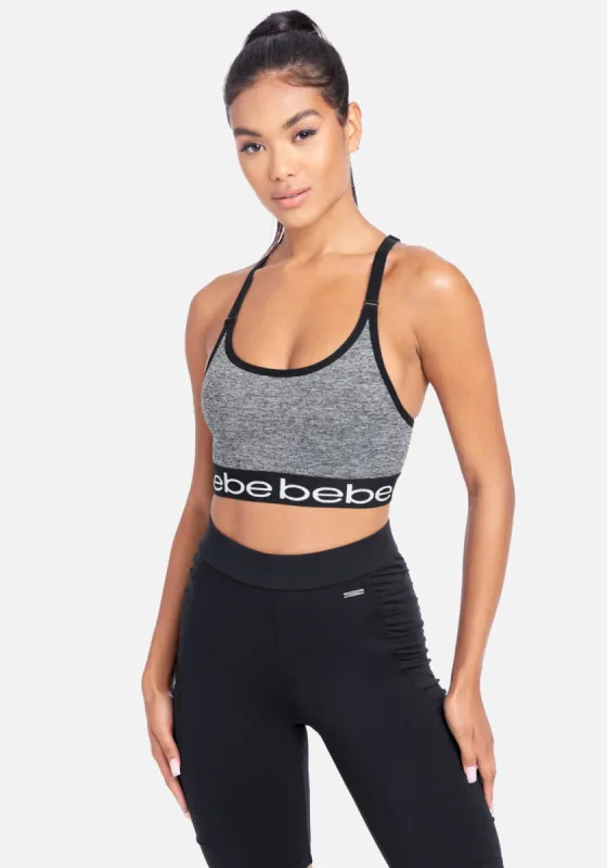 Bebe Sport Contrast Key Hole Back Sport Bra sold by Bebe