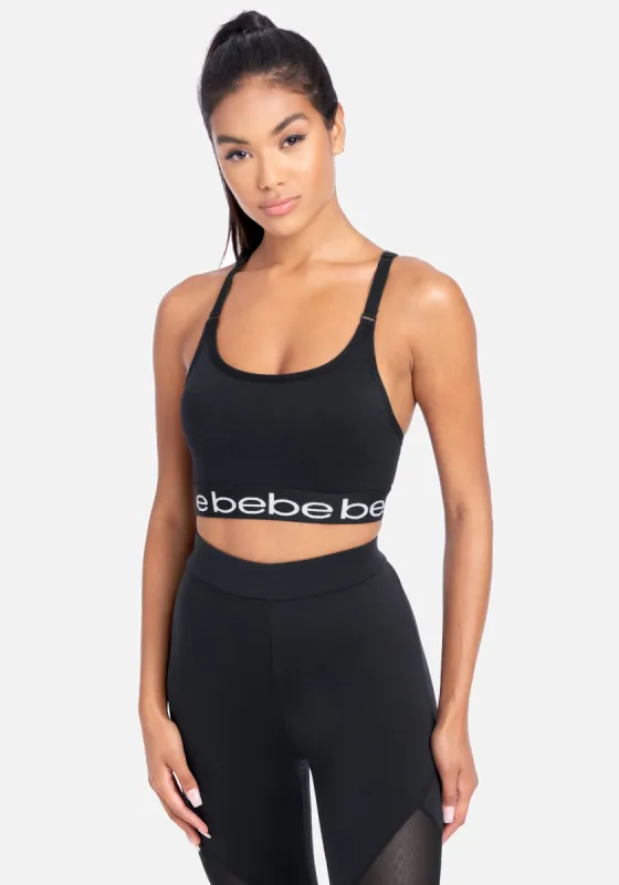 Bebe Sport Contrast Key Hole Back Sport Bra sold by Bebe