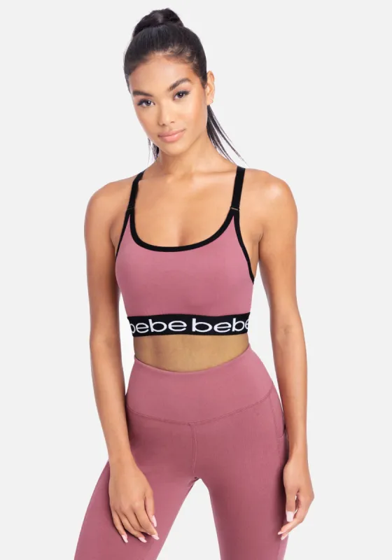 Bebe Sport Contrast Key Hole Back Sport Bra sold by Bebe