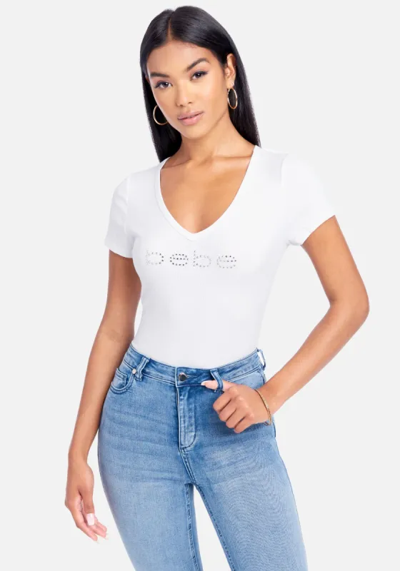 Crystal Logo V-Neck Short Sleeves Tee sold by Bebe