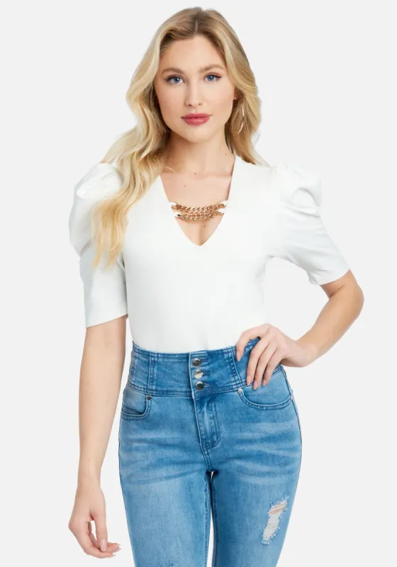 Ruched Sleeve V-Neck Top sold by Bebe