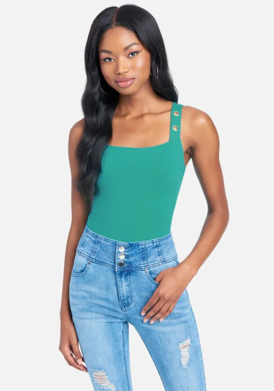 Ring Detail Strap Bodysuit sold by Bebe