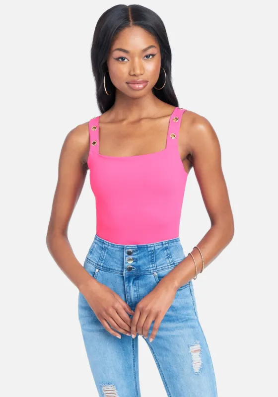 Ring Detail Strap Bodysuit sold by Bebe