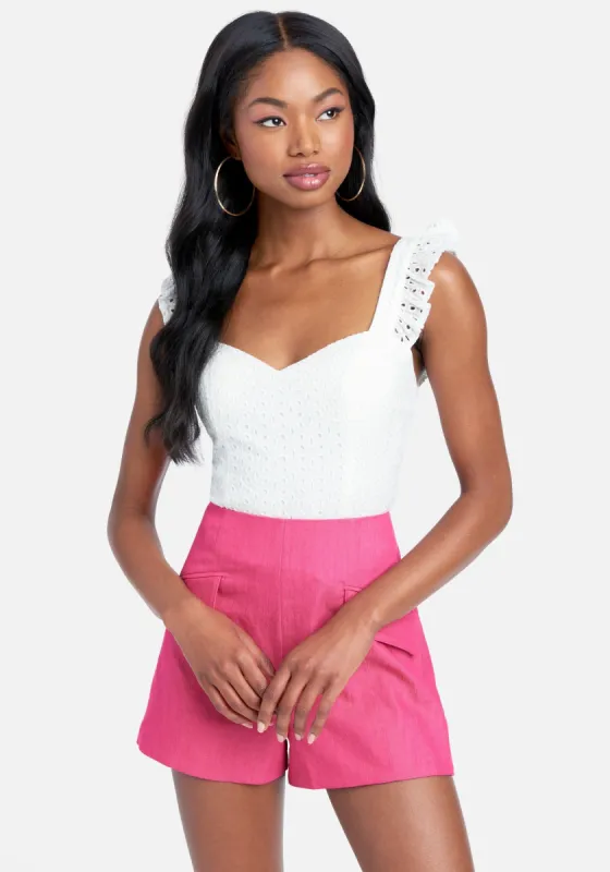 Eyelet Bustier Ruffle Strap Top sold by Bebe