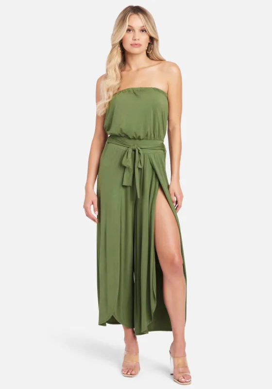 Strapless Slit Jumpsuit sold by Bebe