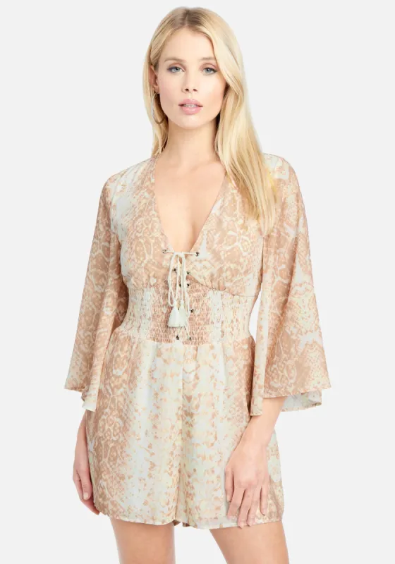 Lace Up Flutter Sleeve Romper sold by Bebe