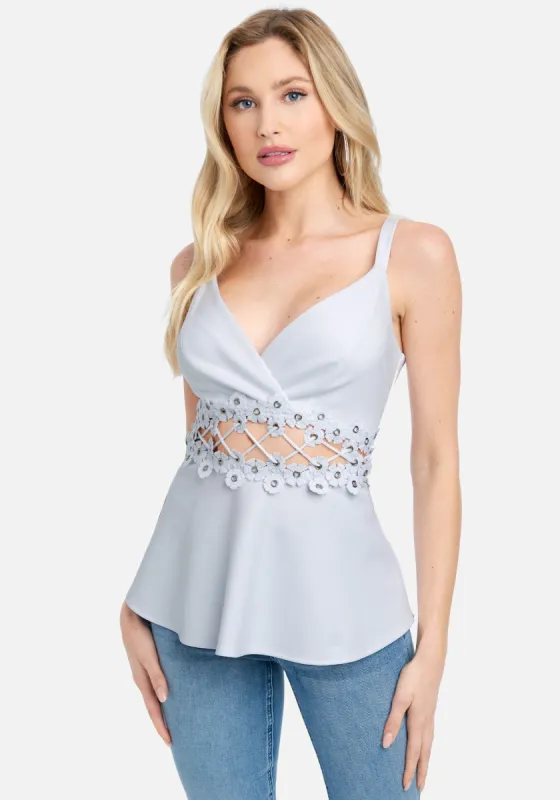 V Neck Waist Lace Detail Flowy Top sold by Bebe