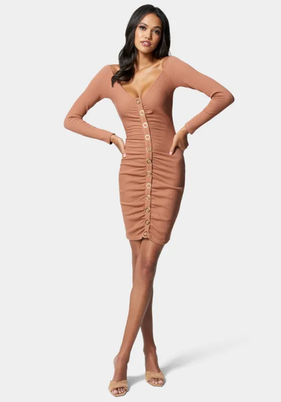 Rib Knit Snap Jersey Dress sold by Bebe
