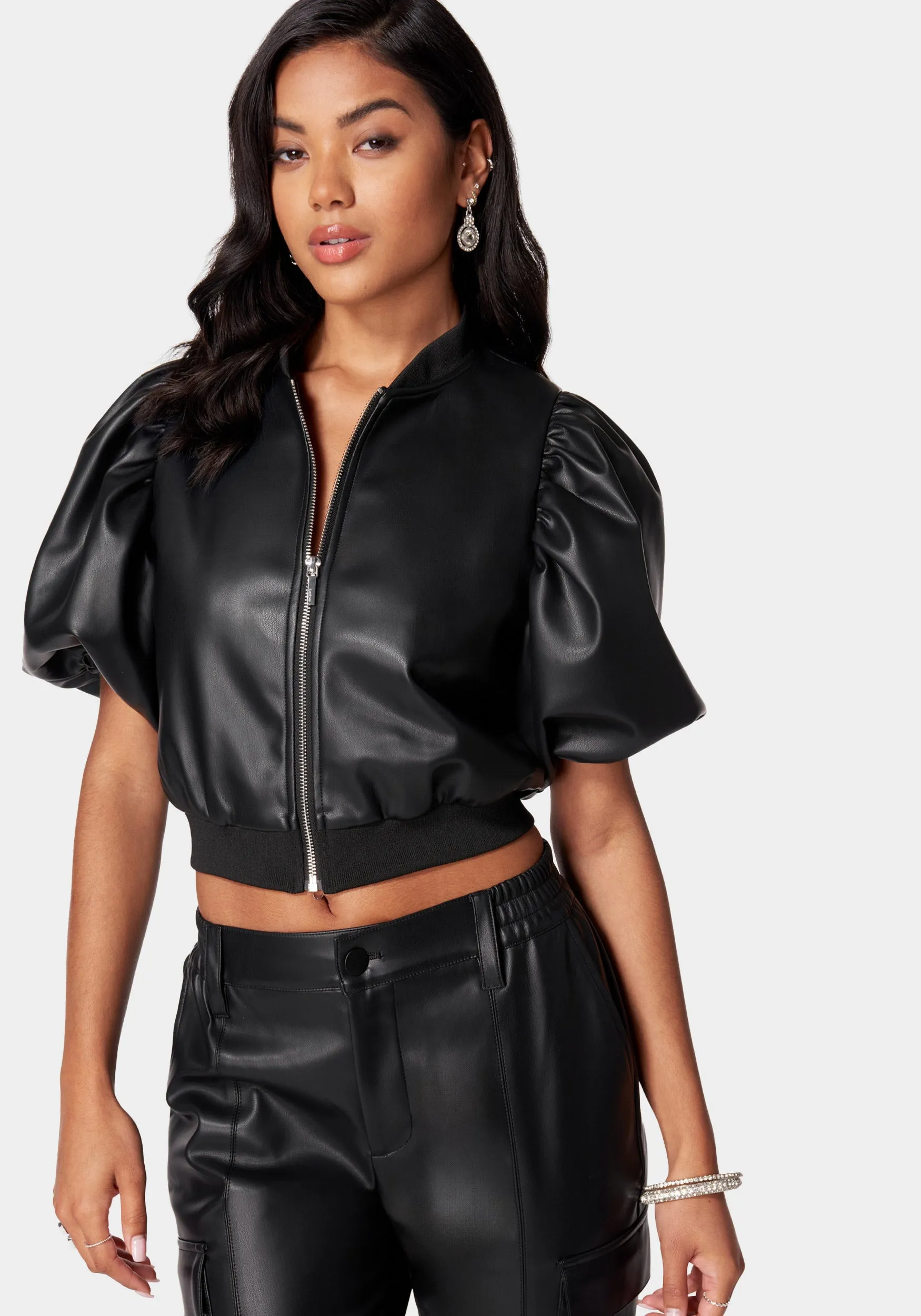 Vegan Leather Zip Front Jacket sold by Bebe