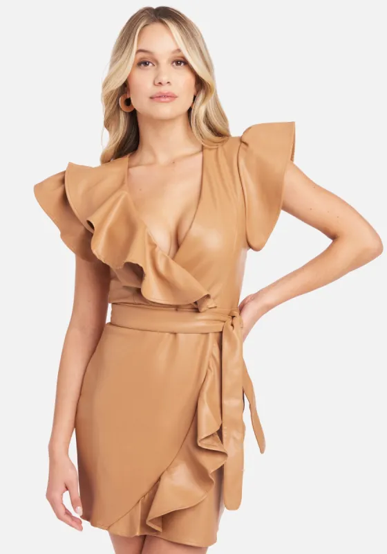 Ruffle Vegan Leather Dress sold by Bebe
