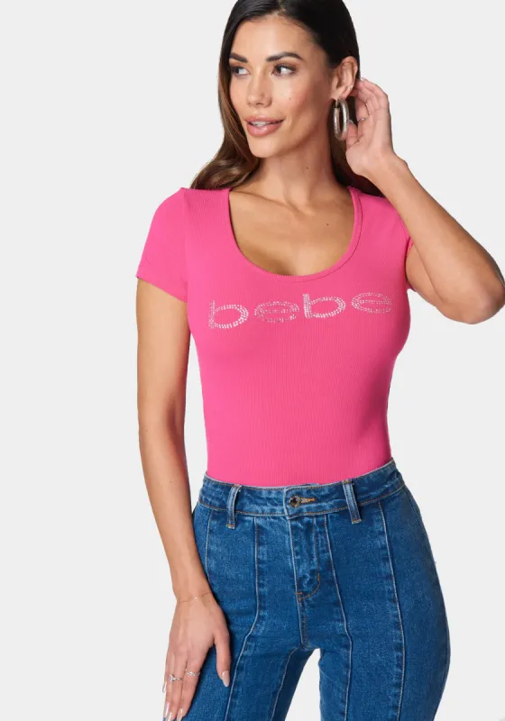 Bebe Logo Short Sleeve Round Neck Rib Top sold by Bebe