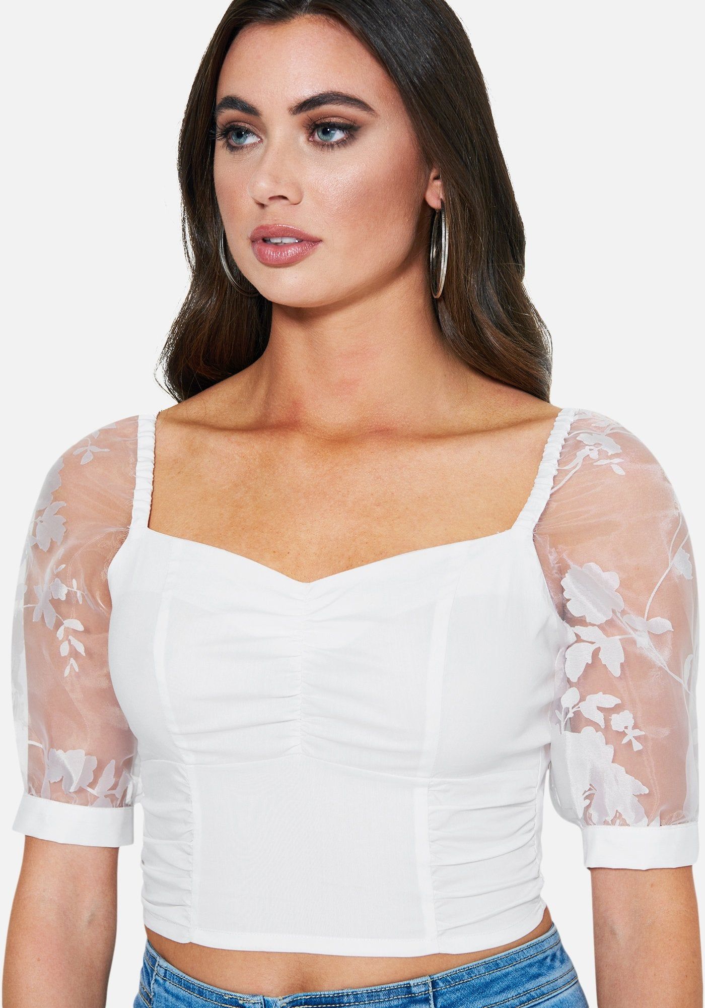 Poplin Organza Print Sleeve Top sold by Bebe product image thumbnail 4