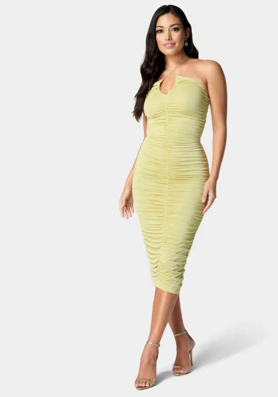 All-Over Shirred Halter Neck Dress sold by Bebe