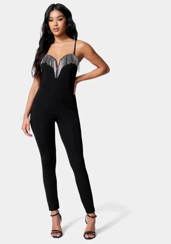 Festival Crystal Fringe Catsuit sold by Bebe