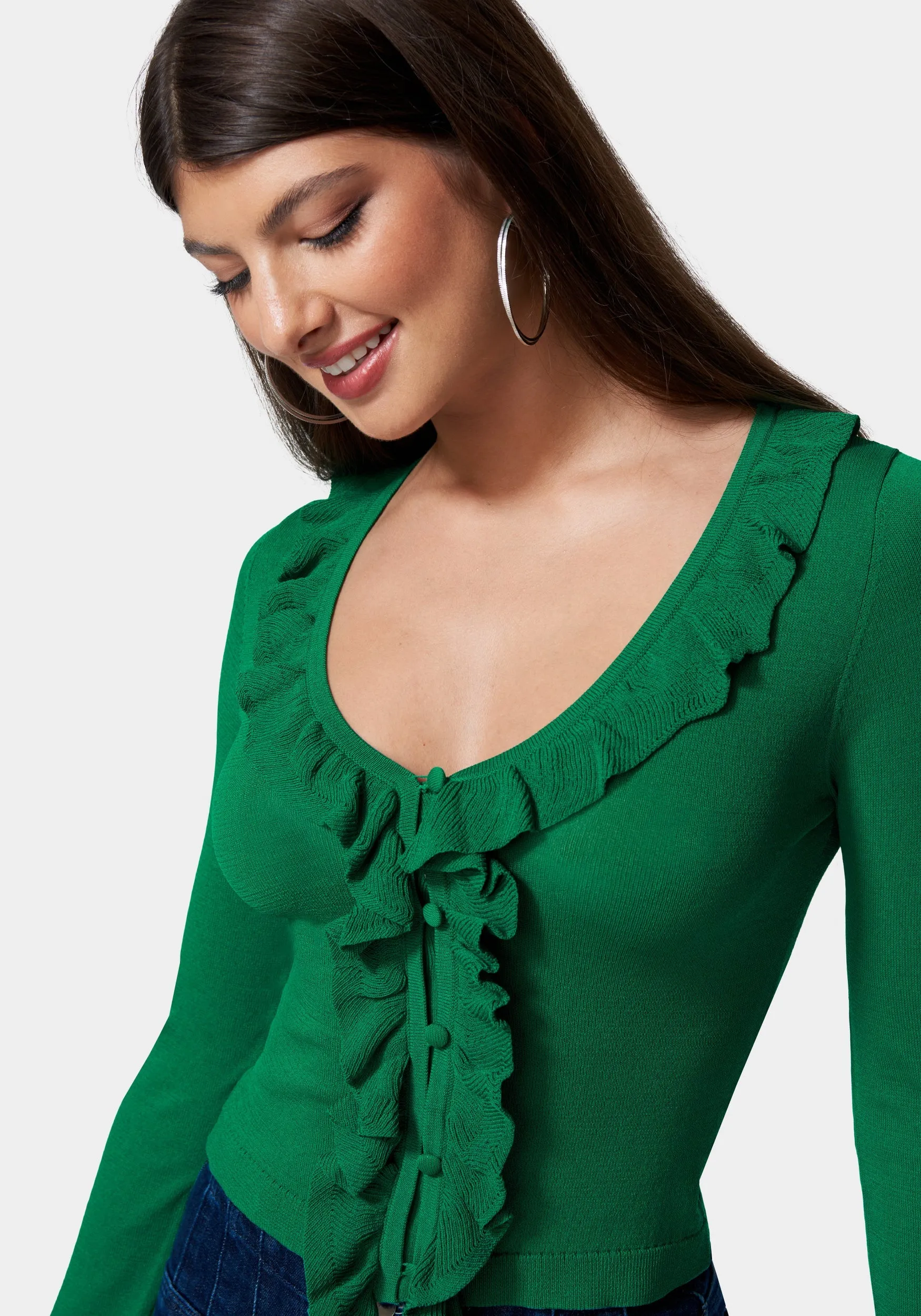 Ruffle Cropped Sweater Cardigan sold by Bebe product image thumbnail 4