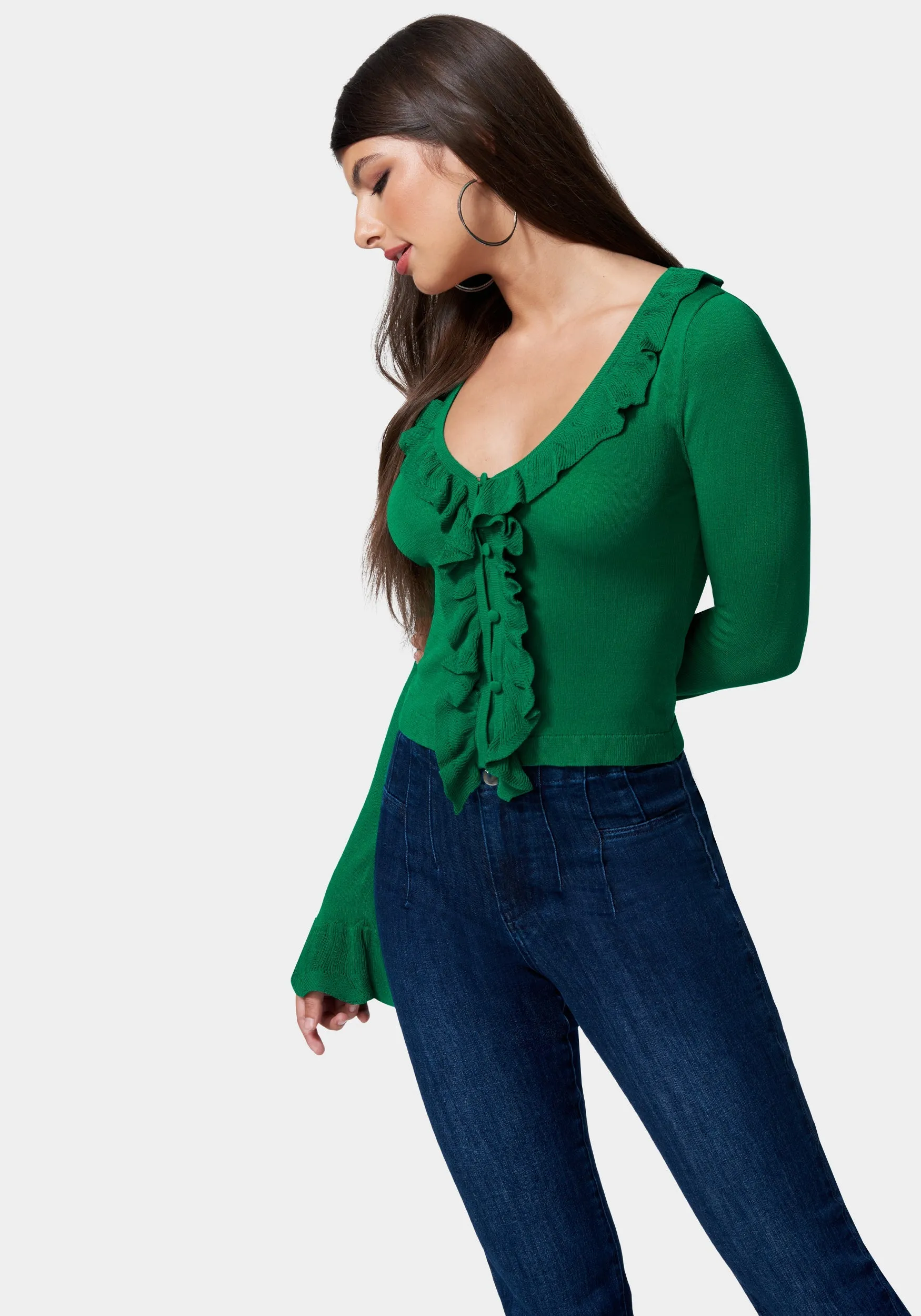 Ruffle Cropped Sweater Cardigan sold by Bebe product image thumbnail 2