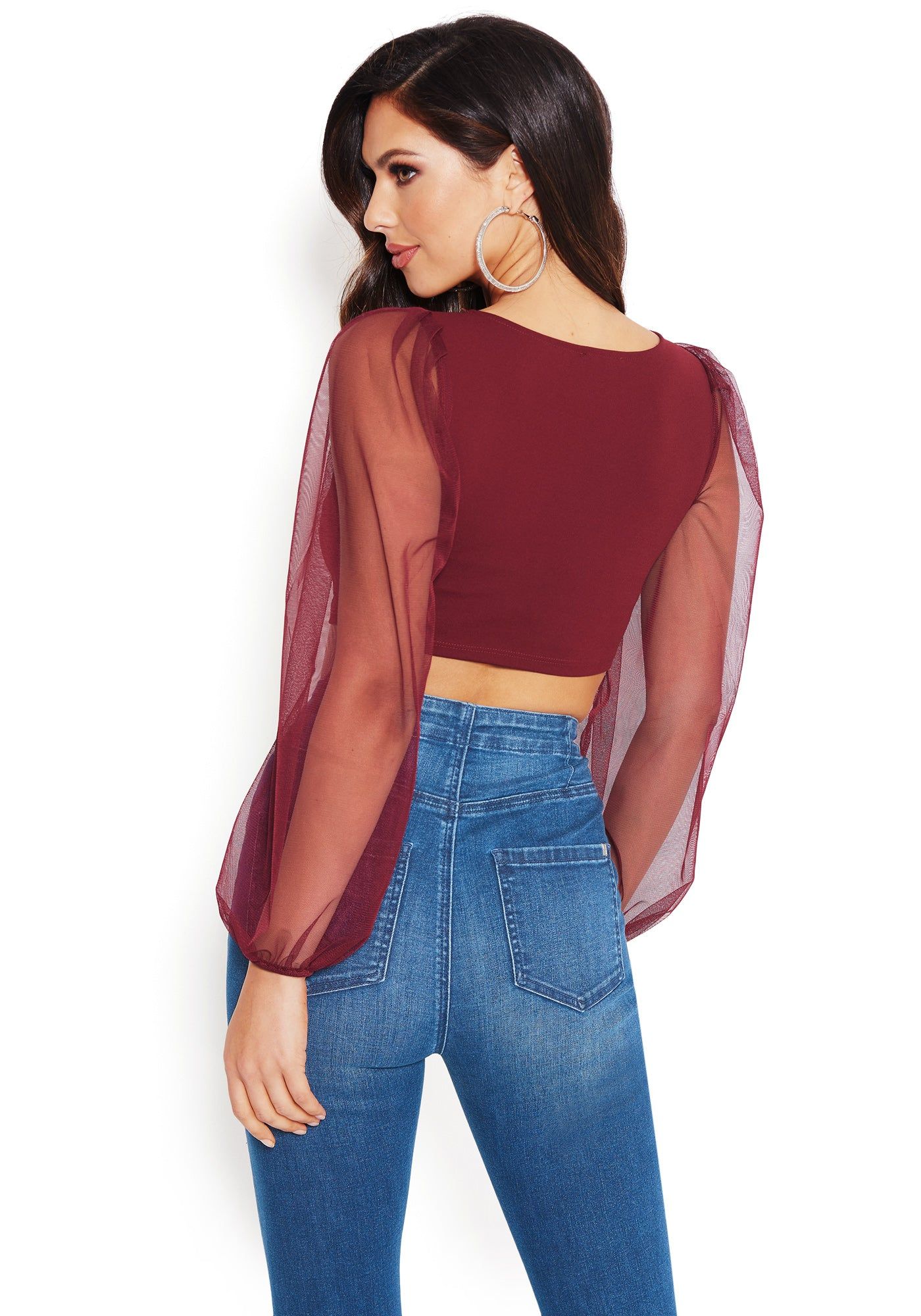 Sheer Sleeve Scoop Crop Top sold by Bebe product image thumbnail 3