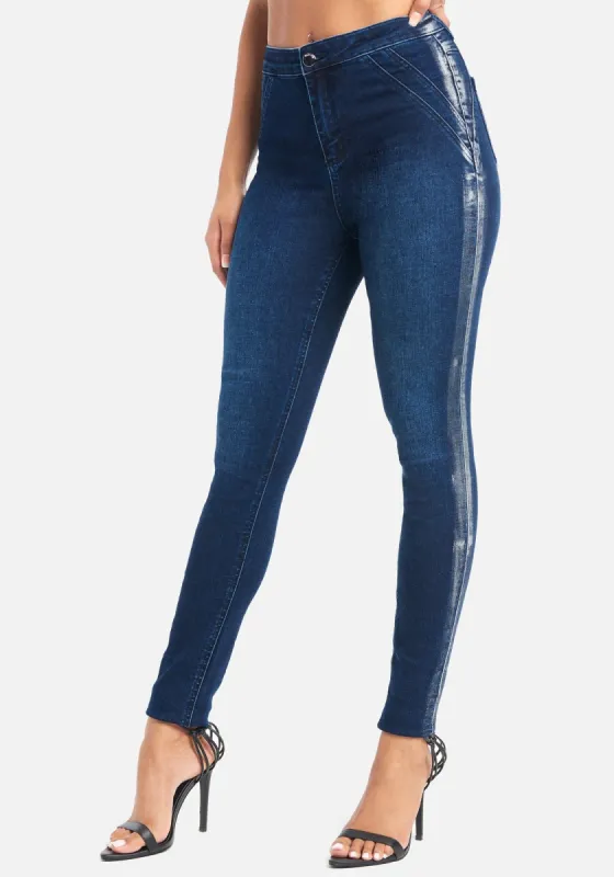 High Waist Foil Detail Jeans sold by Bebe