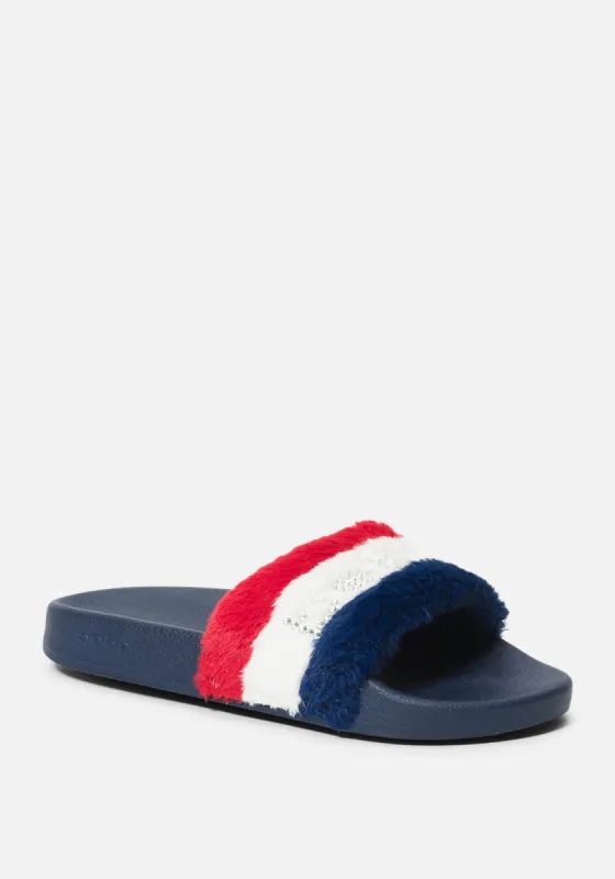 Fantasia Faux Fur Slides sold by Bebe