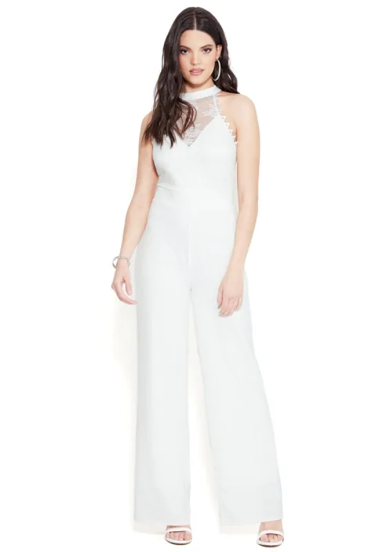 Lace And Ponte Jumpsuit sold by Bebe