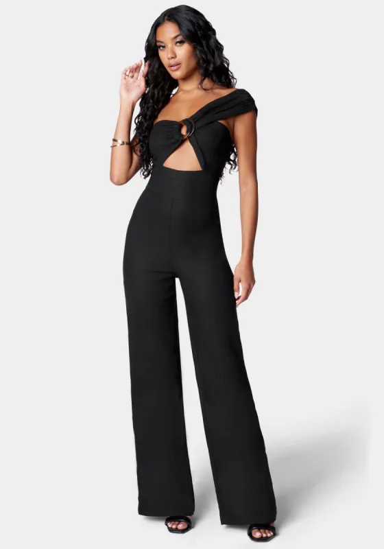 Stretch Linen Asymmetric Draped Wide Leg Jumpsuit sold by Bebe