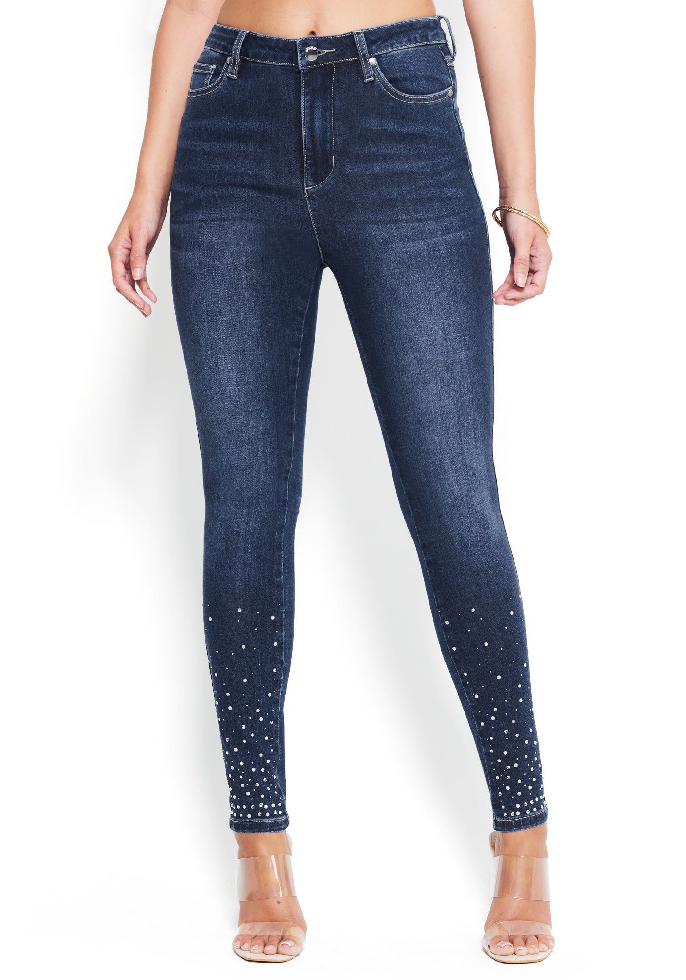 Embellished Skinny Jeans sold by Bebe
