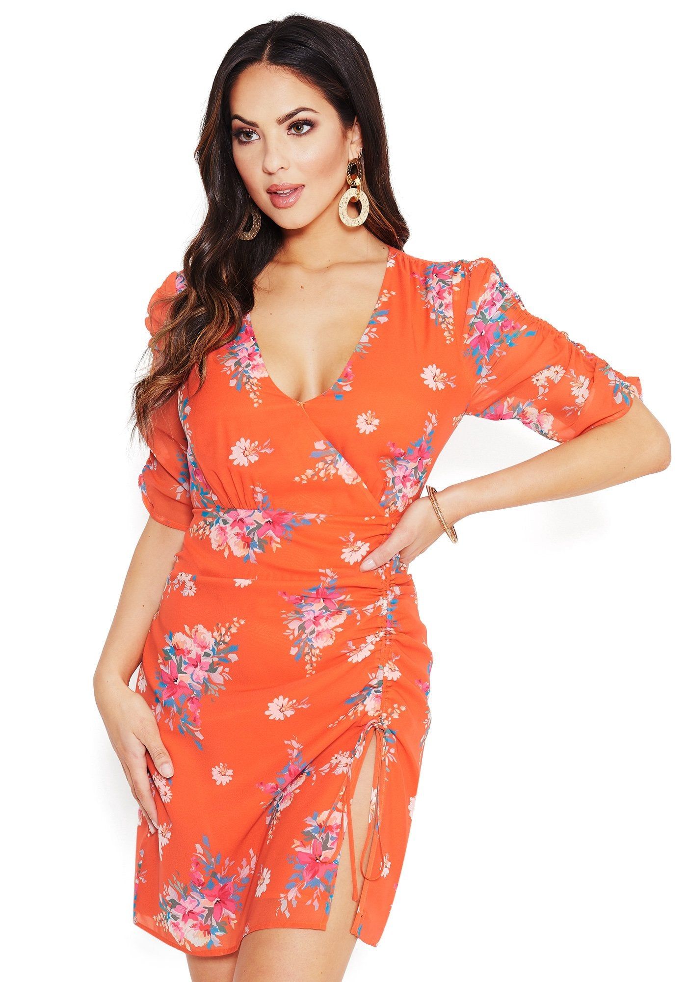 Printed Wrap Dress sold by Bebe