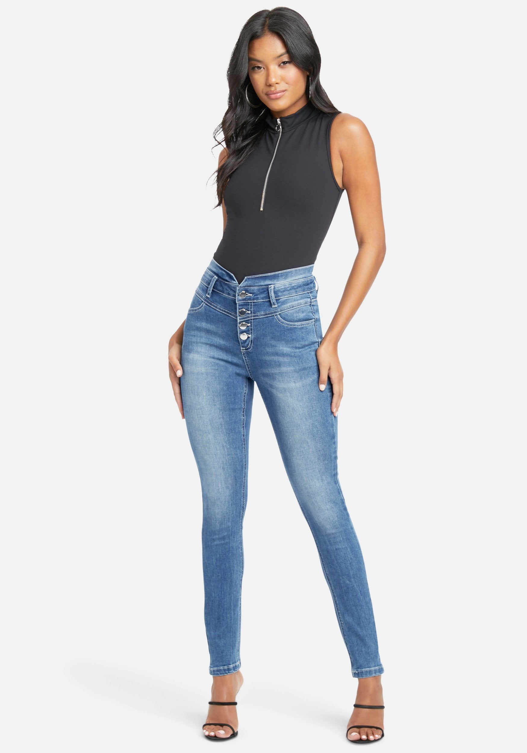 High Rise Button Up Skinny Jeans sold by Bebe product image thumbnail 2