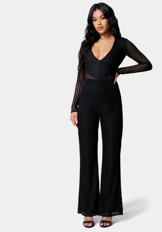 Stripe Mesh Illusion Jumpsuit sold by Bebe