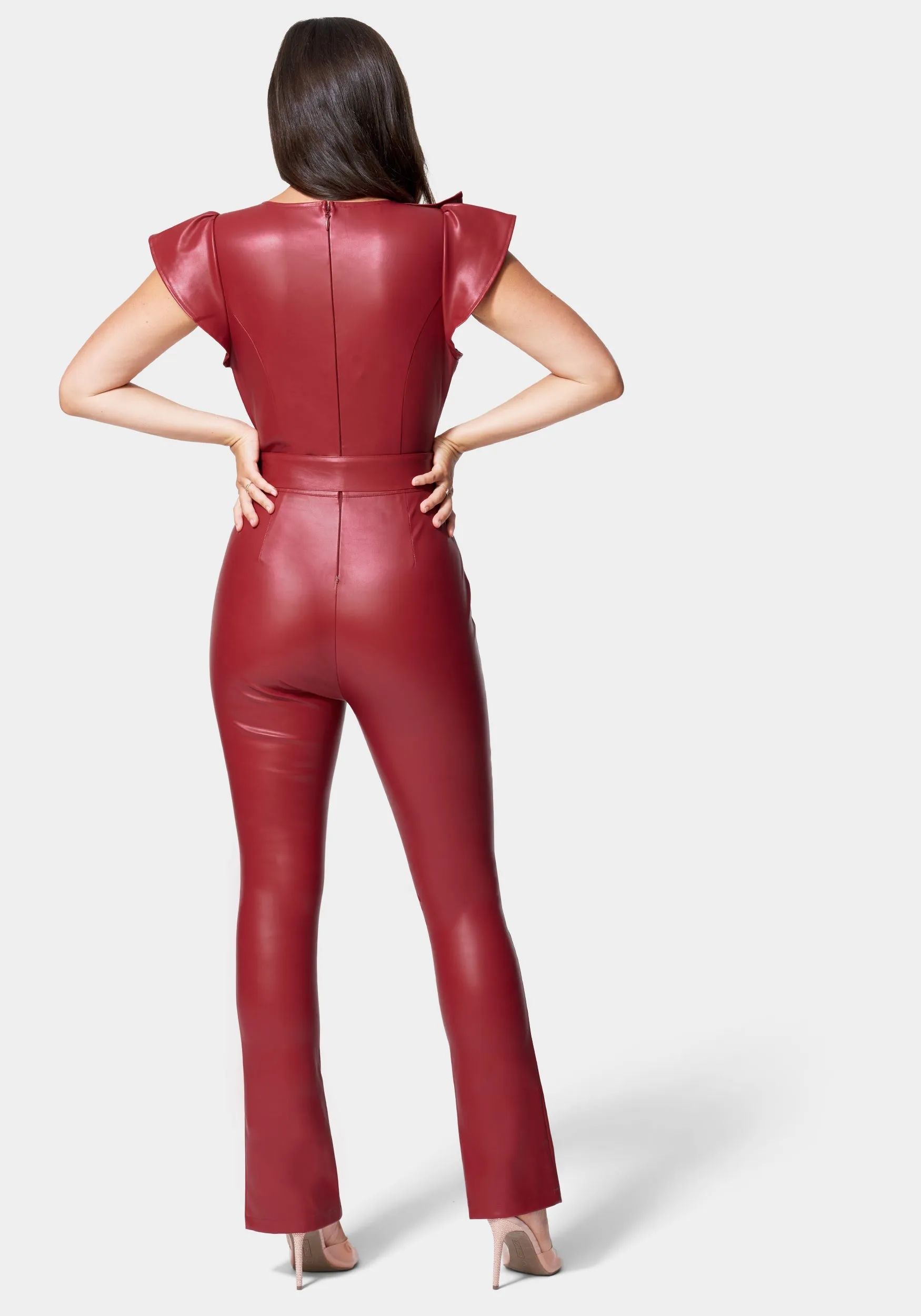 Vegan Leather Ruffle Jumpsuit sold by Bebe product image thumbnail 3
