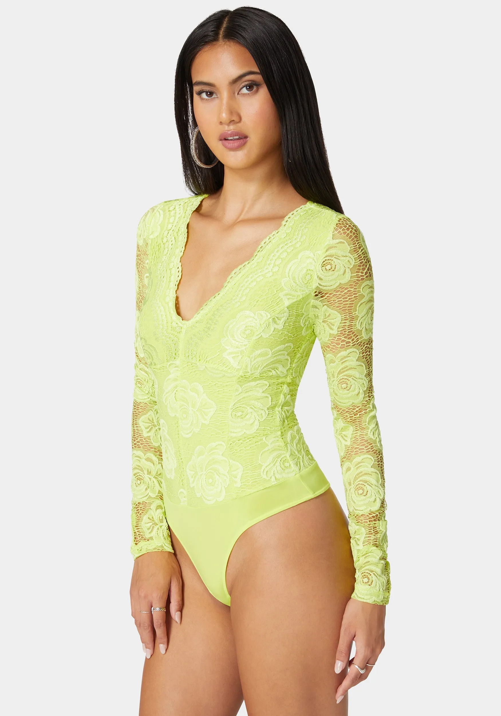 Scallop Edge Long Sleeve Lace Bodysuit sold by Bebe product image thumbnail 2