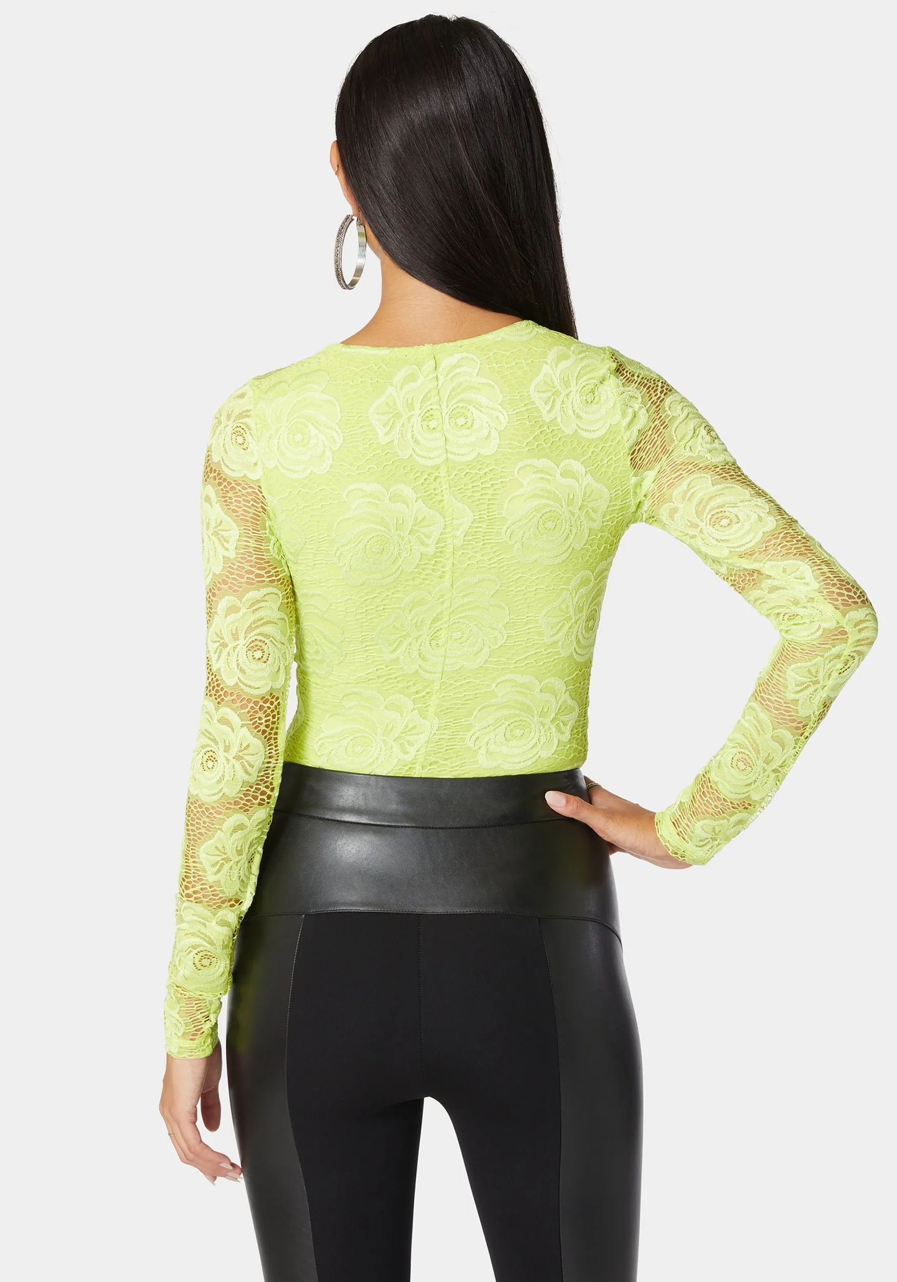 Scallop Edge Long Sleeve Lace Bodysuit sold by Bebe product image thumbnail 3